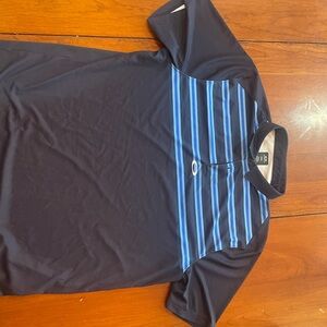 Oakley Men's Dark Blue Polo with Light Blue Stripes